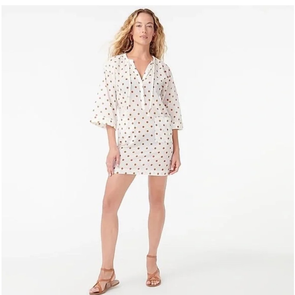 J. Crew Cotton Voile V-neck Beach Tunic in Pecan Dot Swim Cover Polka Dot M